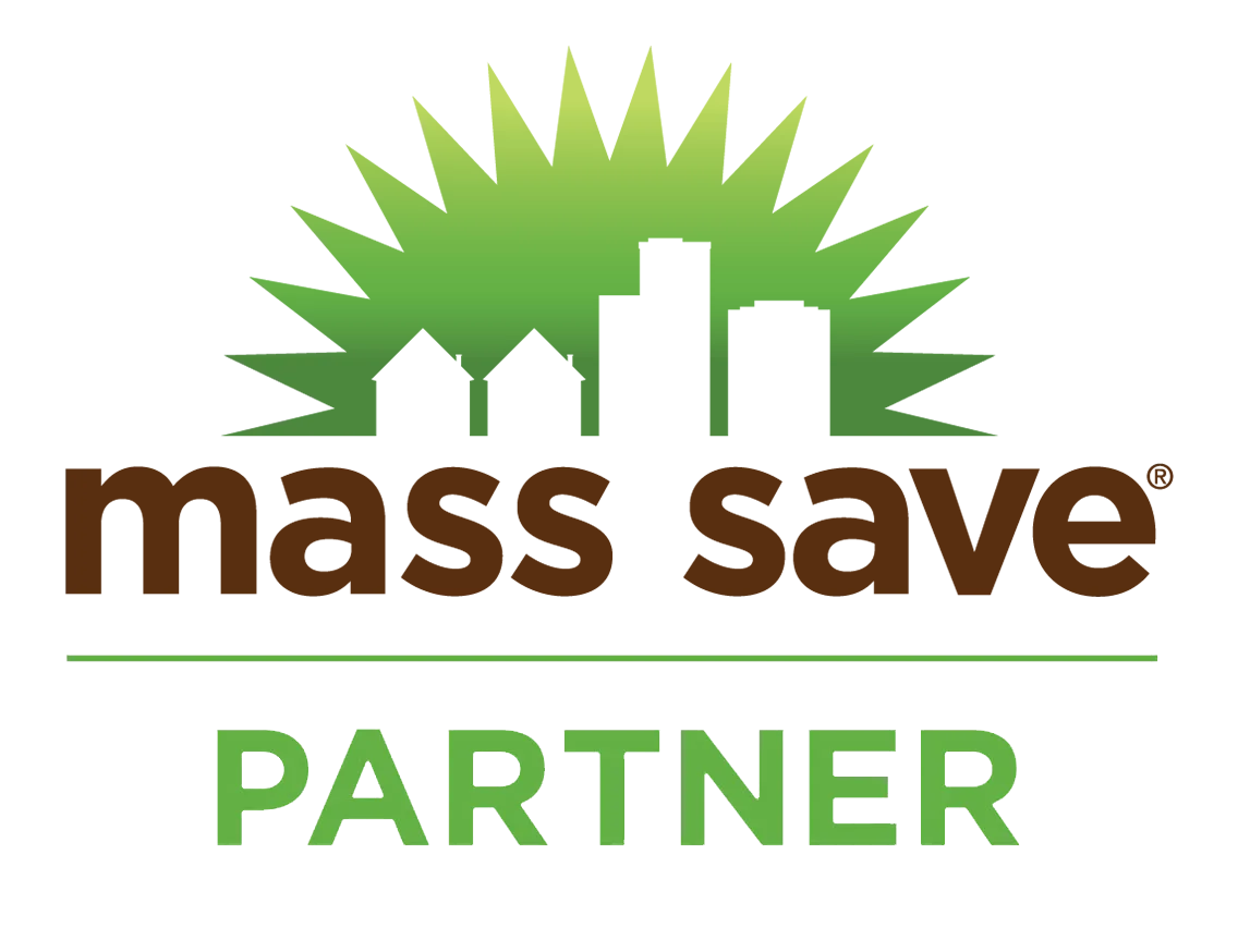 Mass Save Partner logo with green sunburst, city skyline, and houses above “mass save,” highlighting the Mass Save Heat Loan and the word “PARTNER.”.