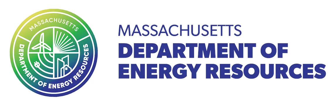 Logo for the Massachusetts Department of Energy Resources, featuring energy symbols and bold blue text, highlighting the Mass Save Heat Loan program on a white background.